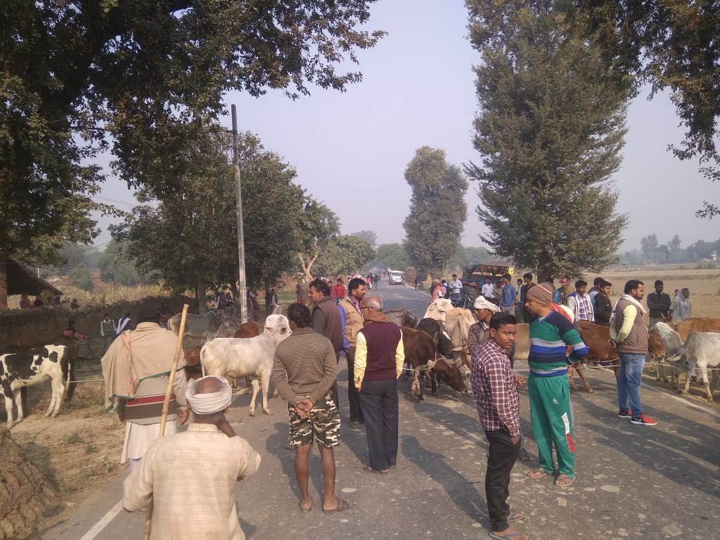 डायल 100 पुलिस की धनउगाही के विरुद्ध सड़क जाम